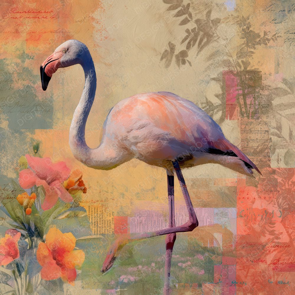 Collage Flamingo Wetland Texture Digital Paper Pack (DDD001063)