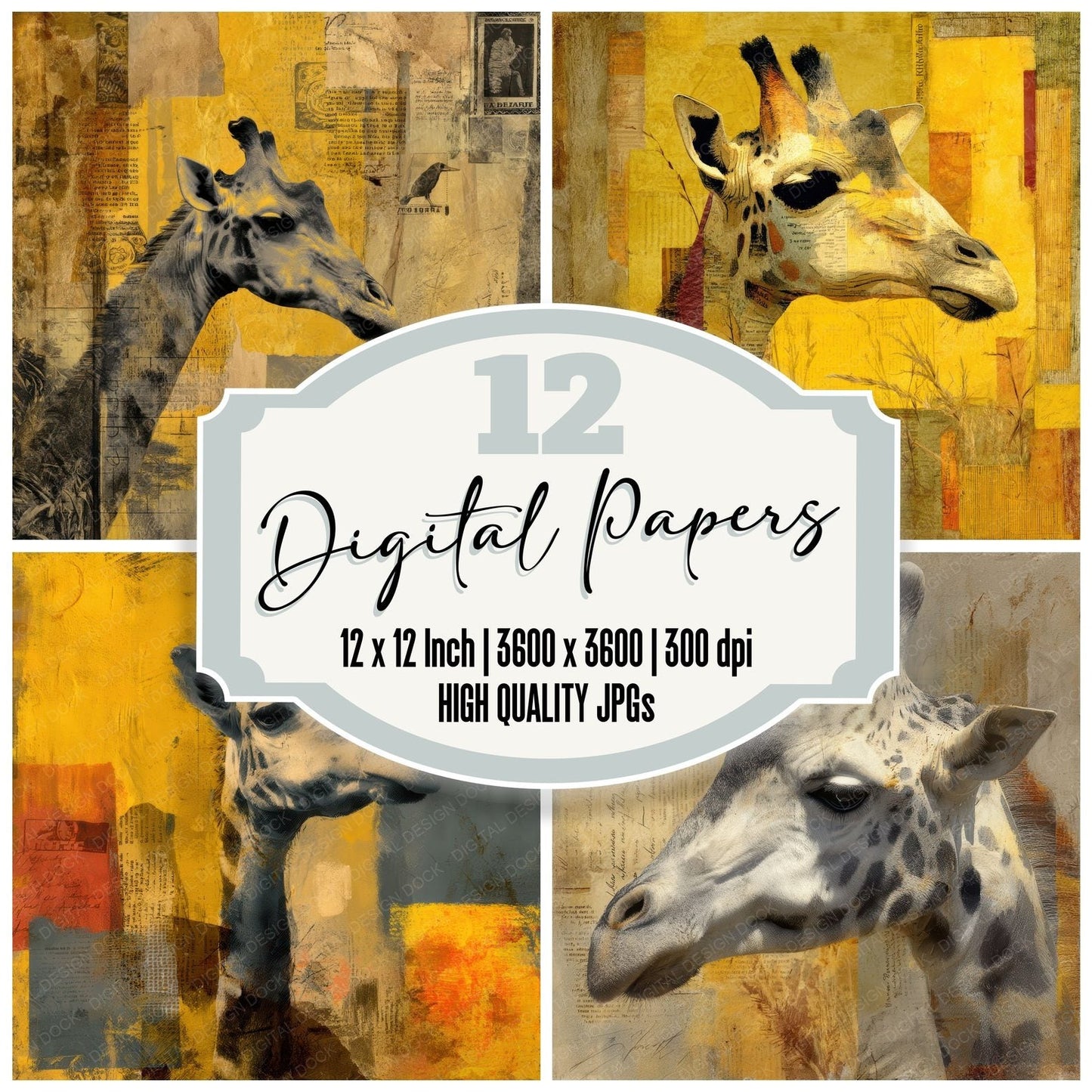 Collage Giraffe Savanna Plains Digital Paper Pack (DDD001068)