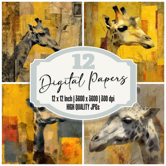 Collage Giraffe Savanna Plains Digital Paper Pack (DDD001068)