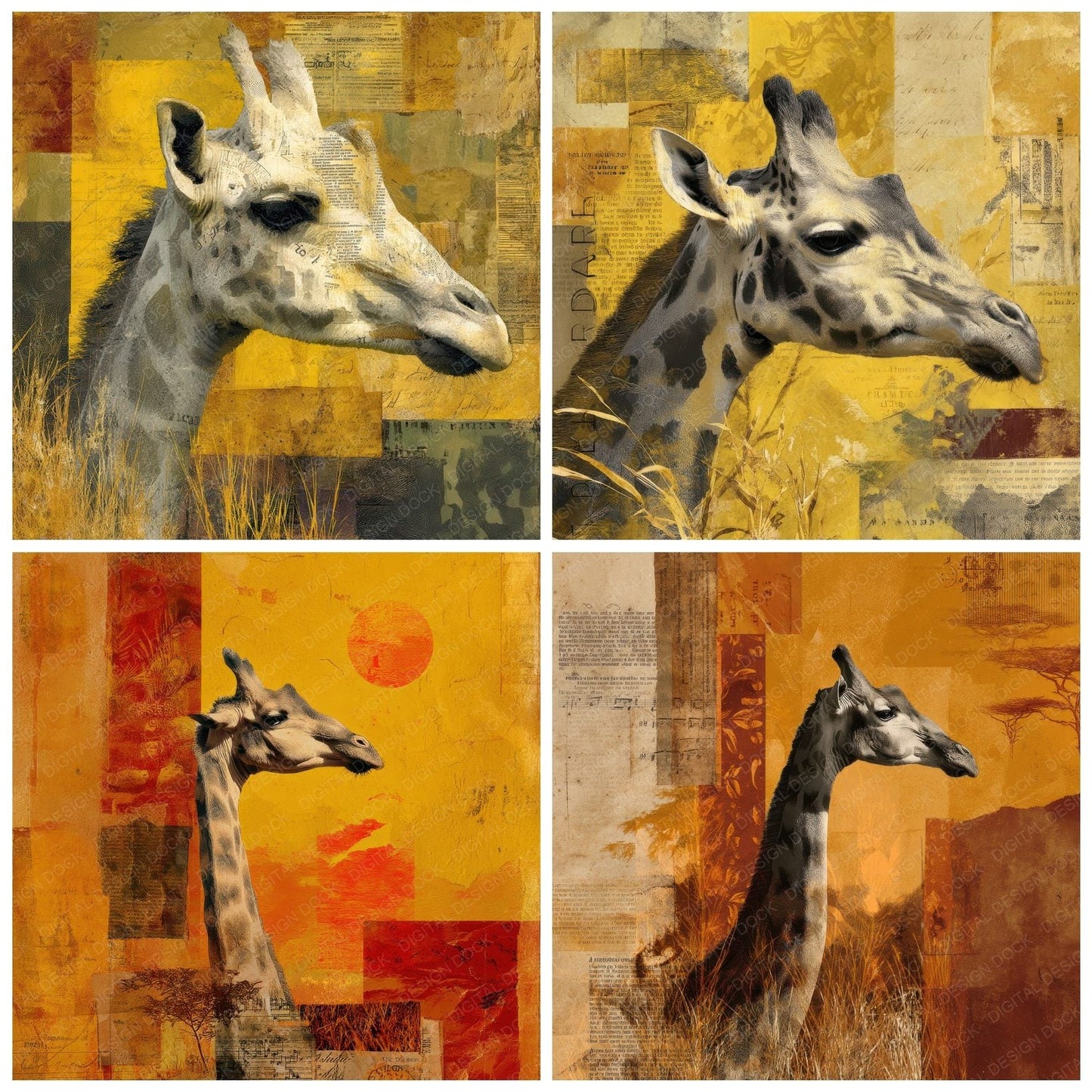 Collage Giraffe Savanna Plains Digital Paper Pack (DDD001068)