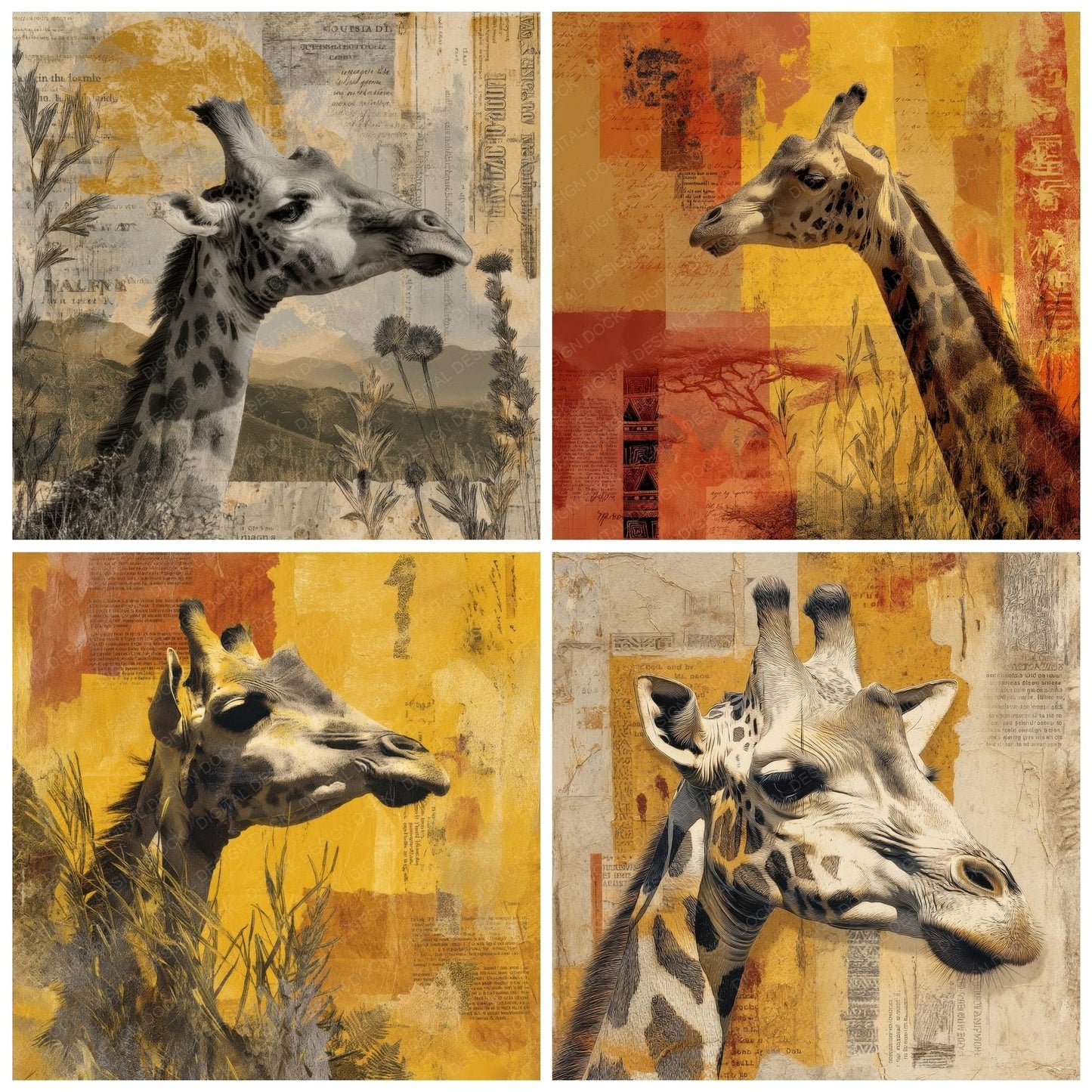 Collage Giraffe Savanna Plains Digital Paper Pack (DDD001068)