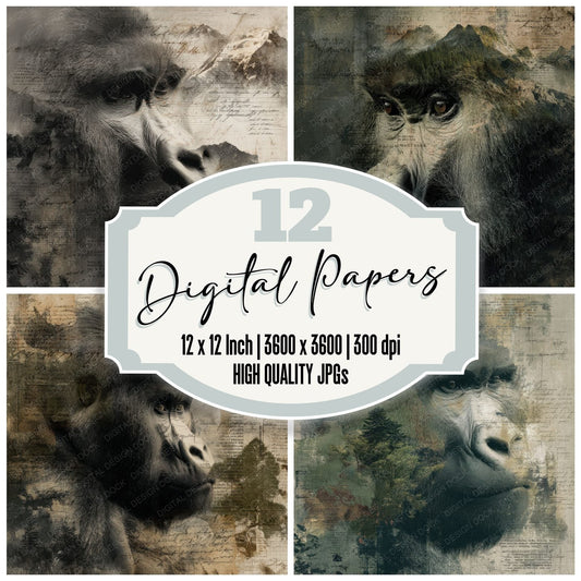 Collage Gorilla Mountain Forest Digital Paper Pack (DDD001069)