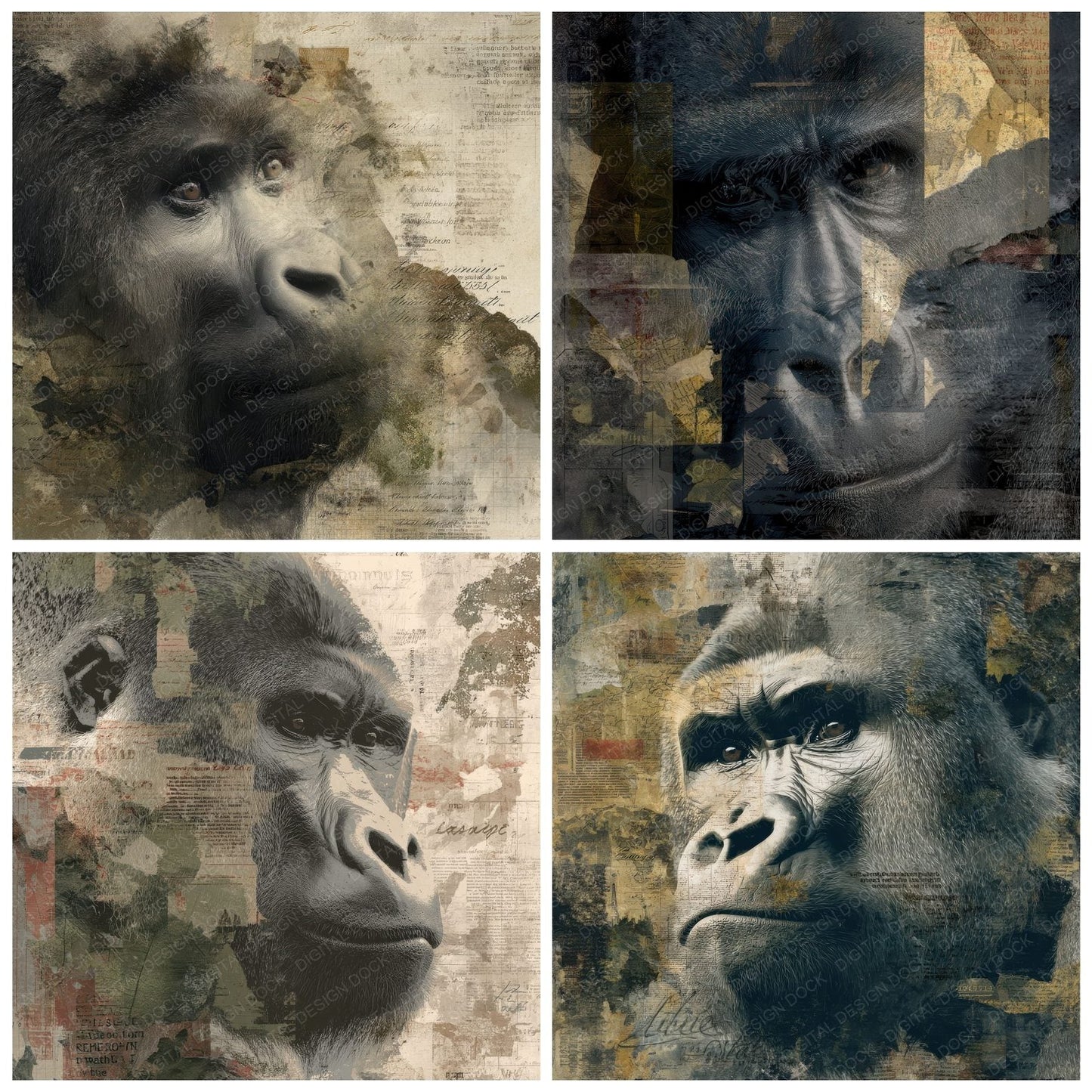 Collage Gorilla Mountain Forest Digital Paper Pack (DDD001069)