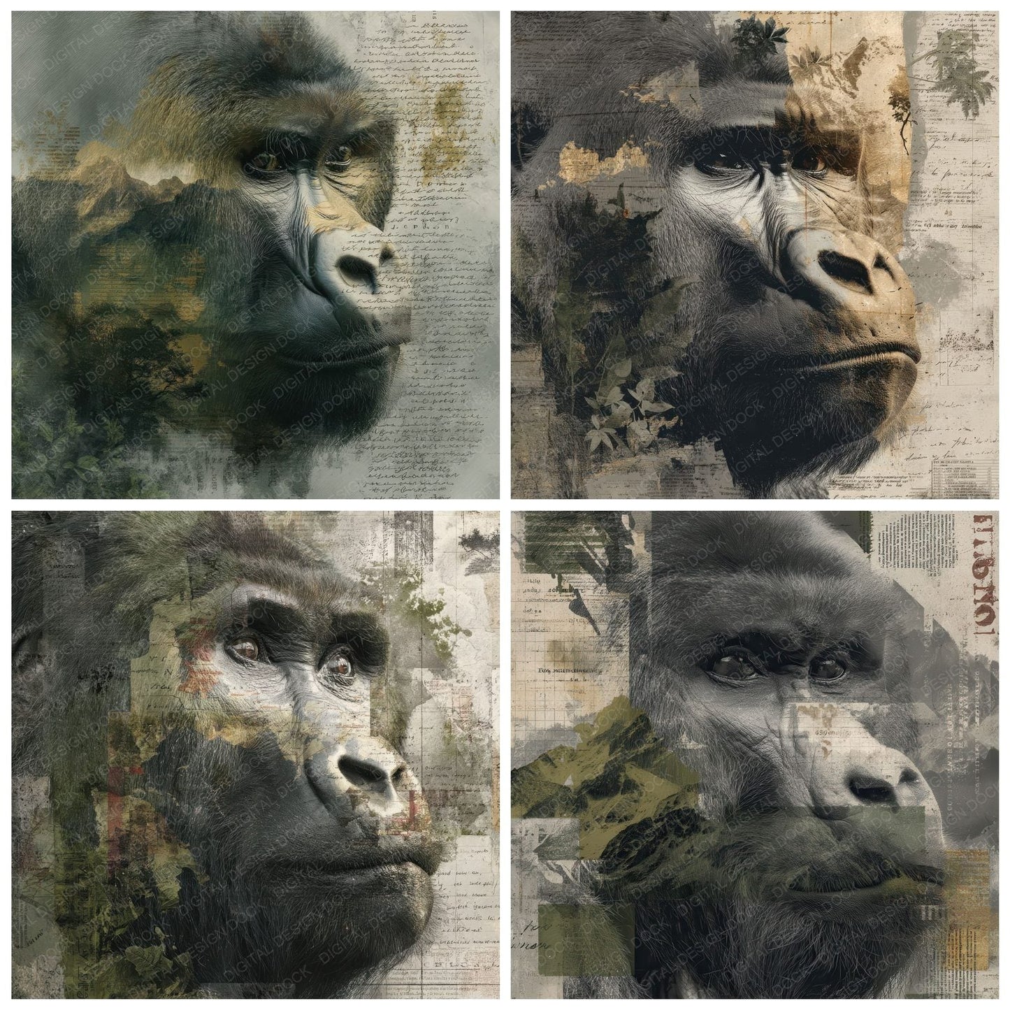 Collage Gorilla Mountain Forest Digital Paper Pack (DDD001069)