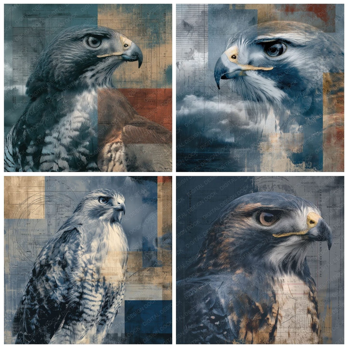 Collage Hawk Sky Print Mixed Digital Paper Pack (DDD001072)