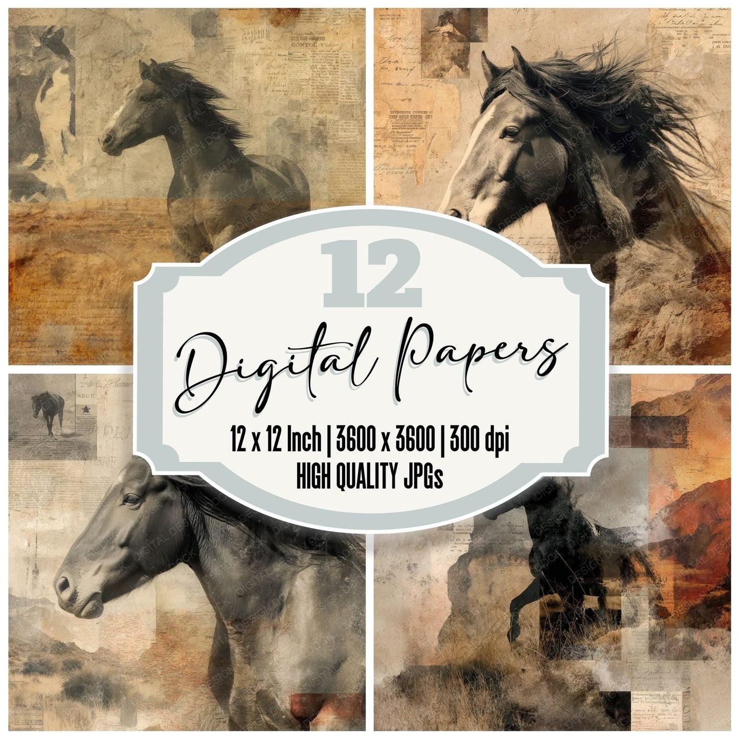Collage Horse American Plains Digital Paper Pack (DDD001074)