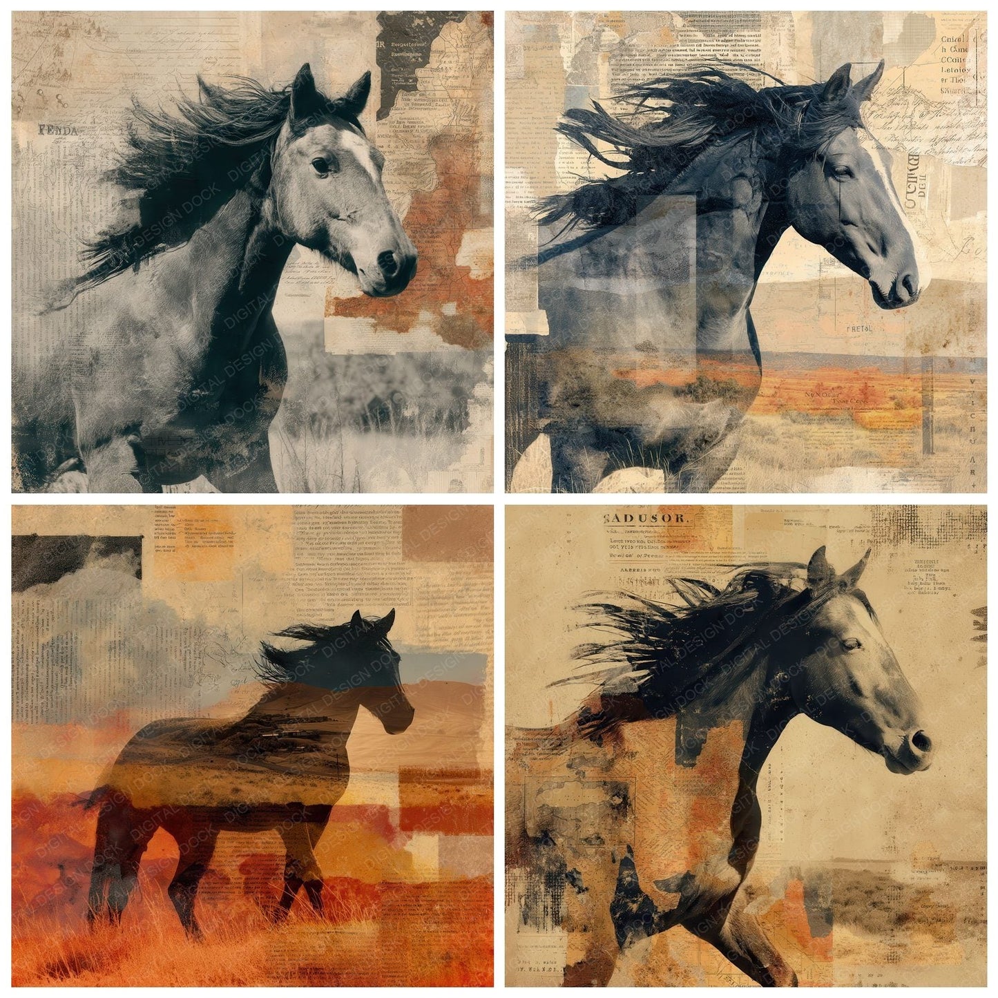 Collage Horse American Plains Digital Paper Pack (DDD001074)