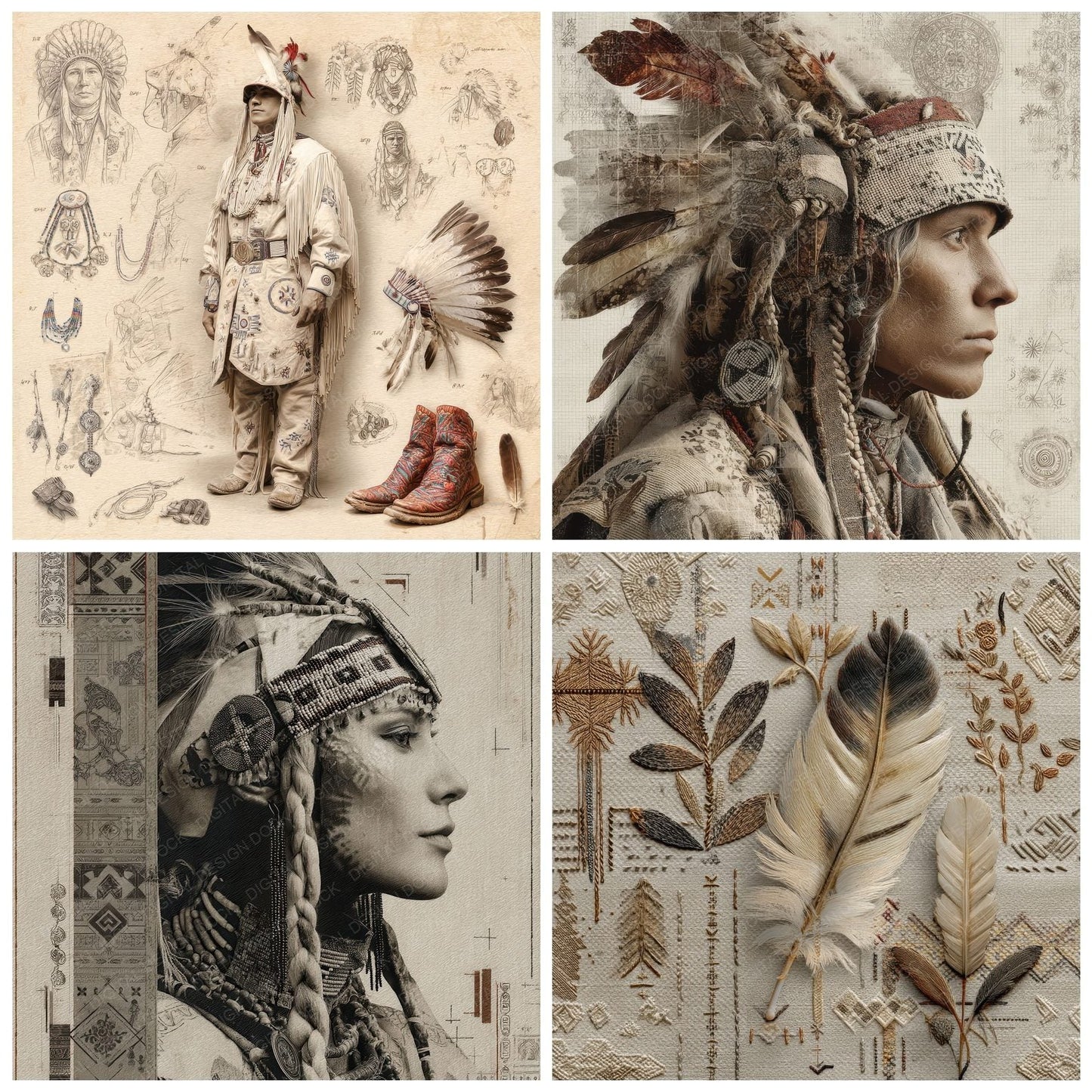 Collage Indigenous Beauty Tapestry Digital Paper Pack (DDD001078)