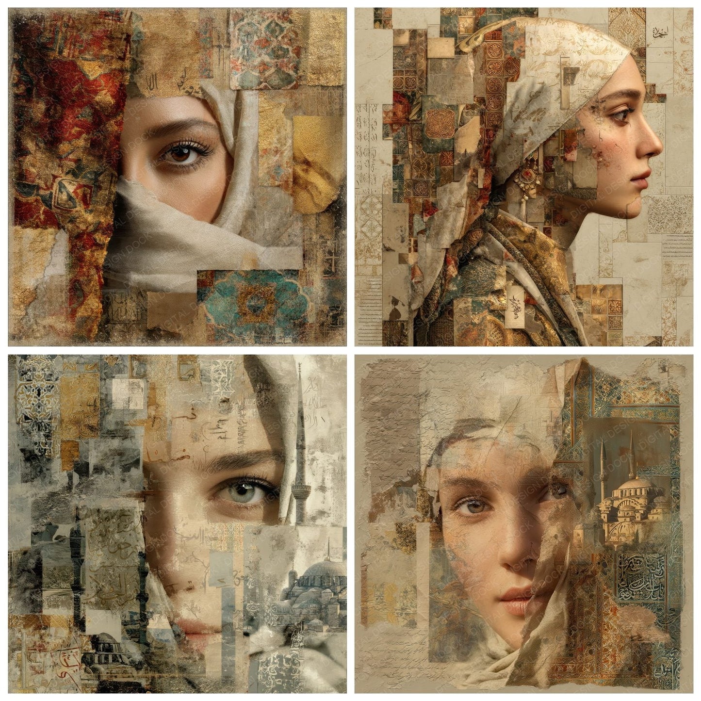 Collage Istanbul Golden Mosaic Digital Paper Pack (DDD001079)