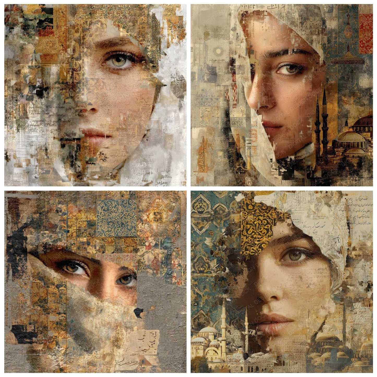 Collage Istanbul Golden Mosaic Digital Paper Pack (DDD001079)