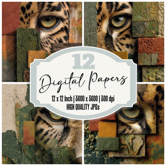 Collage Jaguar Rainforest Map Digital Paper Pack (DDD001080)