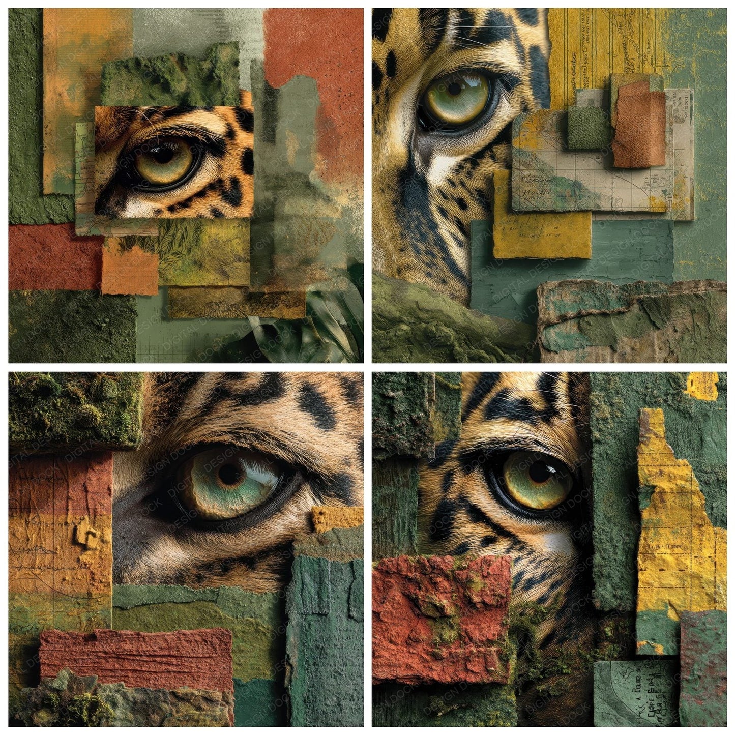 Collage Jaguar Rainforest Map Digital Paper Pack (DDD001080)