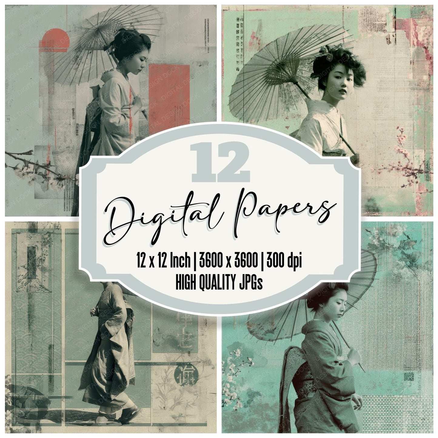 Collage Japanese Grace Print Digital Paper Pack (DDD001081)