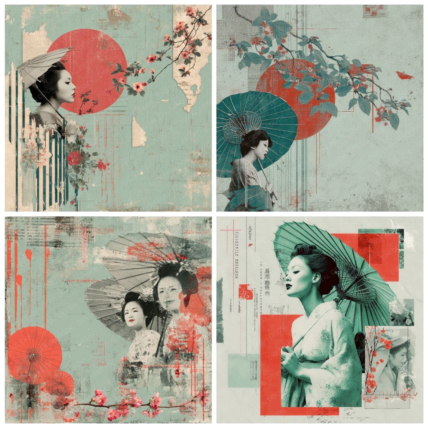 Collage Japanese Grace Print Digital Paper Pack (DDD001081)
