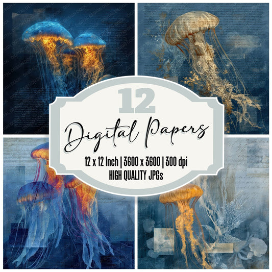Collage Jellyfish Ocean Depth Digital Paper Pack (DDD001082)