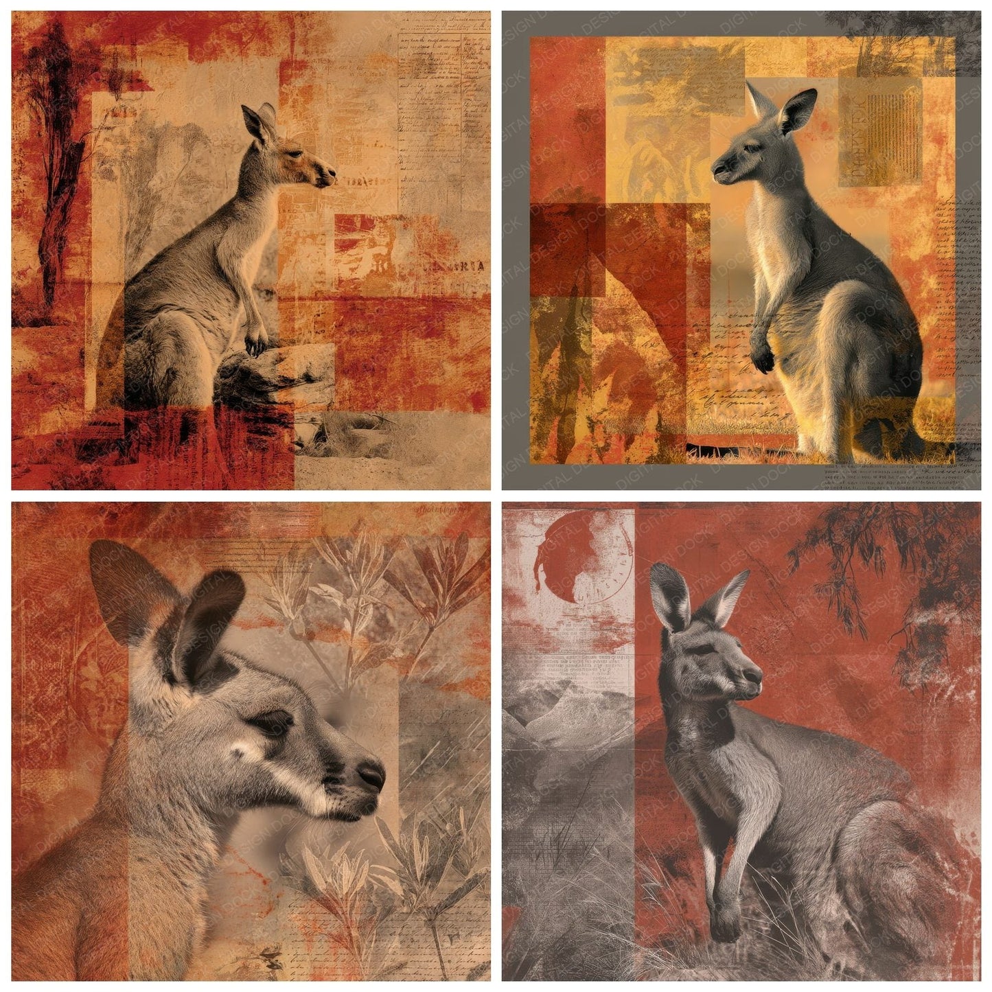 Collage Kangaroo Outback Terrain Digital Paper Pack (DDD001083)