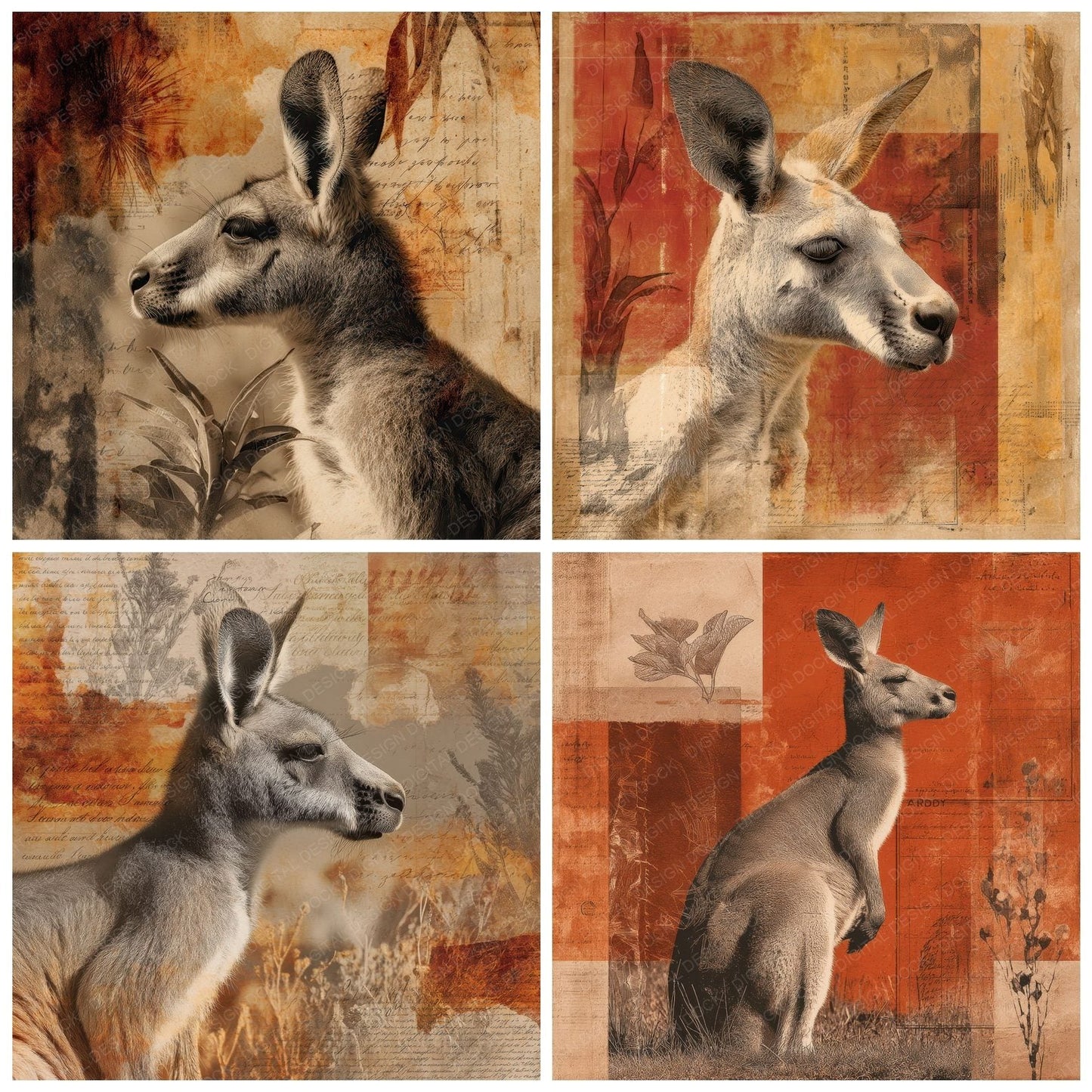 Collage Kangaroo Outback Terrain Digital Paper Pack (DDD001083)