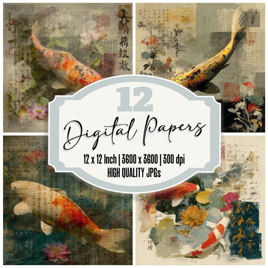 Collage Koi Fish Garden Pond Digital Paper Pack (DDD001084)