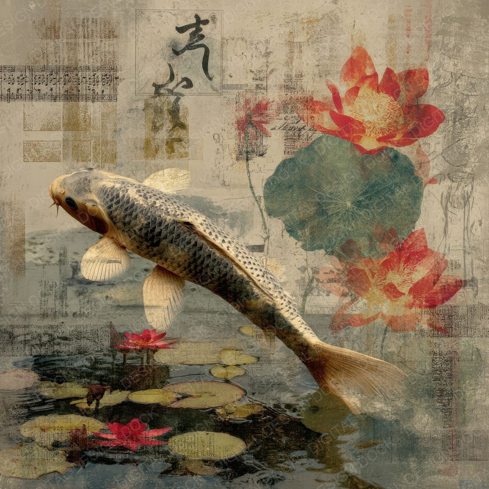 Collage Koi Fish Garden Pond Digital Paper Pack (DDD001084)