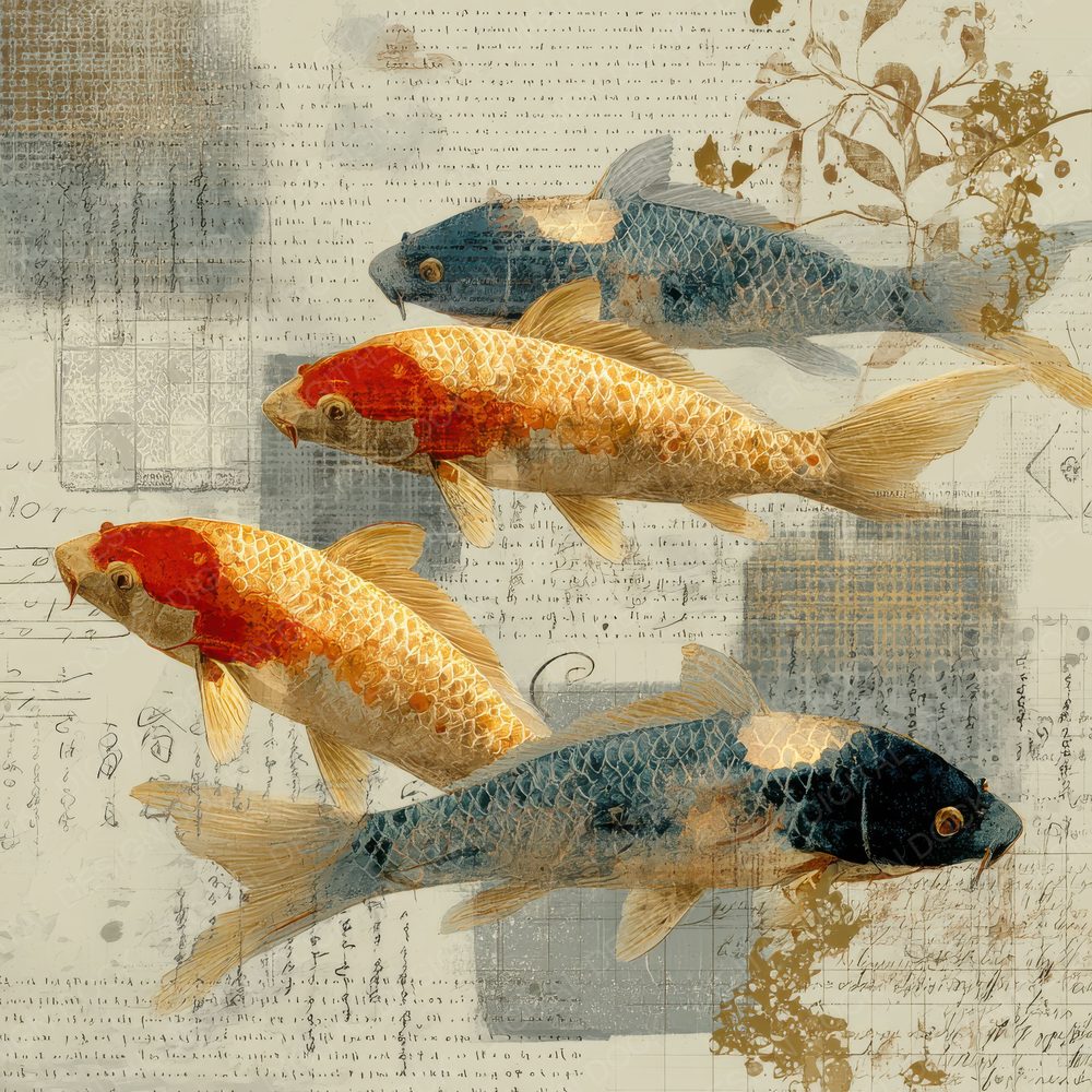 Collage Koi Fish Garden Pond Digital Paper Pack (DDD001084)