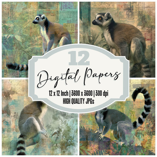 Collage Lemur Madagascar Canopy Digital Paper Pack (DDD001085)