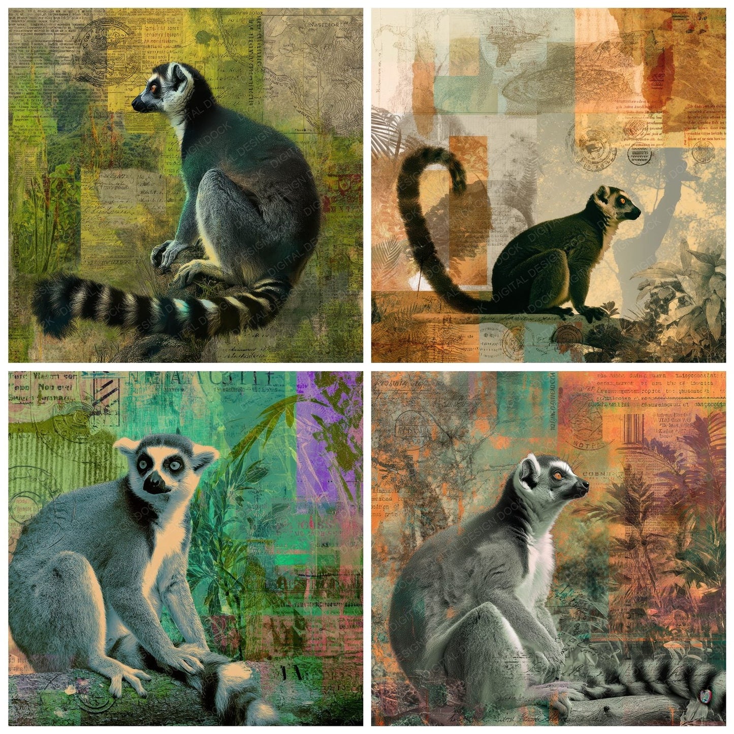 Collage Lemur Madagascar Canopy Digital Paper Pack (DDD001085)