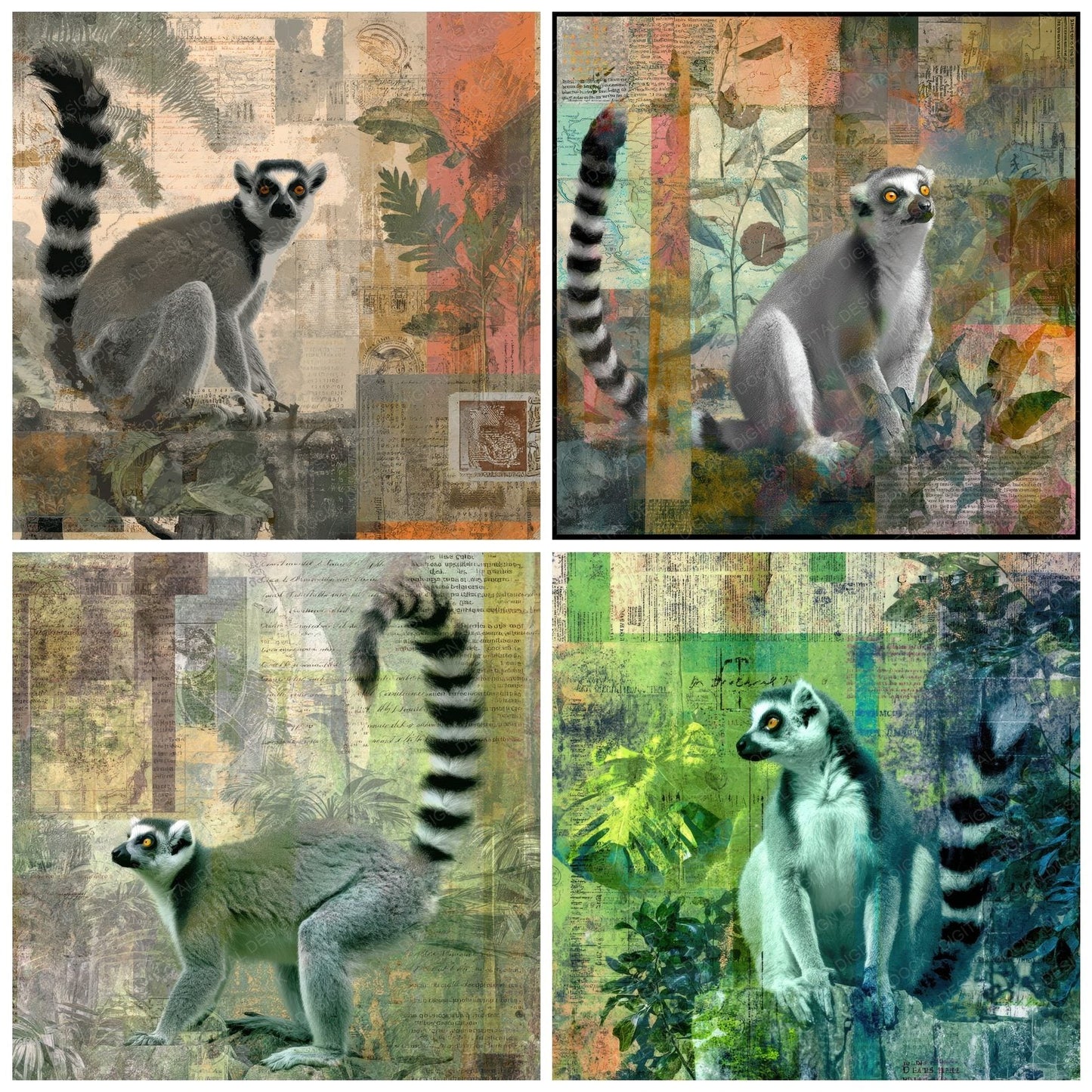 Collage Lemur Madagascar Canopy Digital Paper Pack (DDD001085)