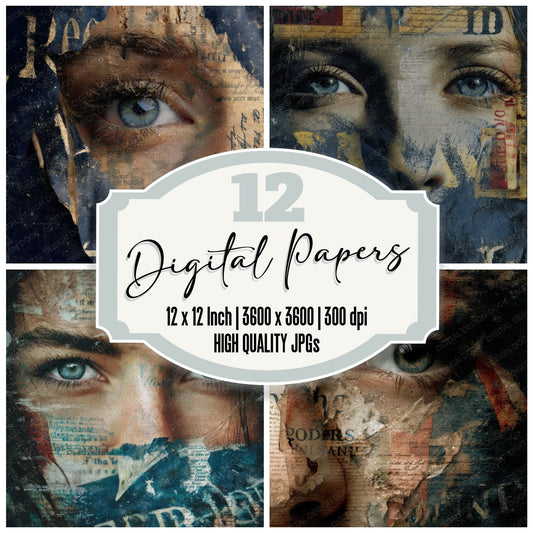Collage Liberty Gaze Feather Digital Paper Pack (DDD001087)
