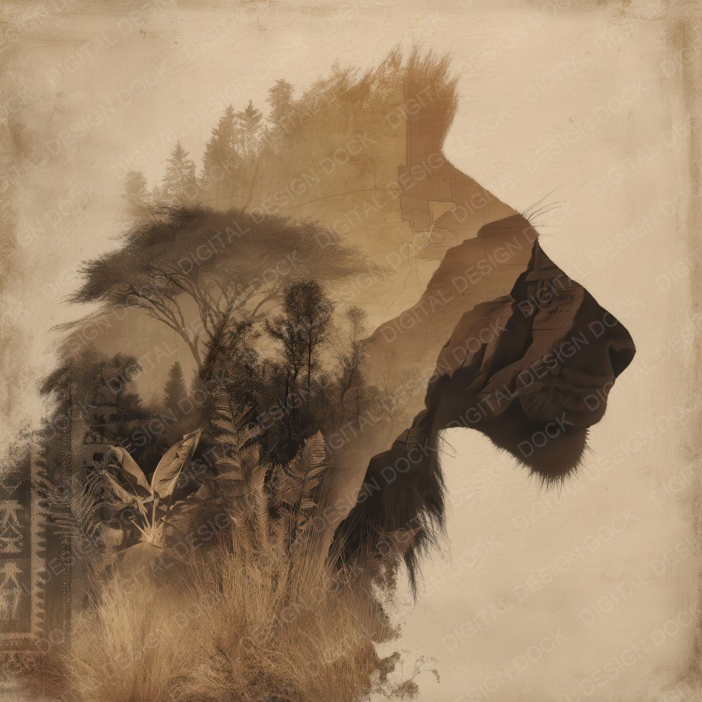 Collage Lion Savanna Layer Digital Paper Pack (DDD001088)
