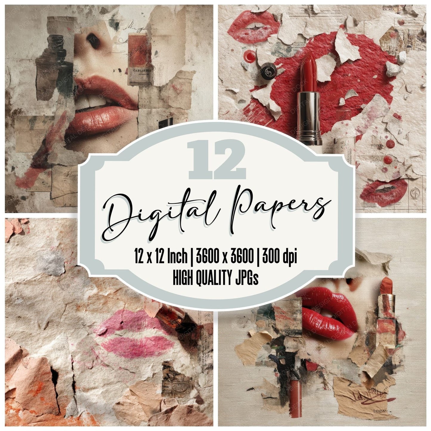Collage Lipstick Gloss Gaze Digital Paper Pack (DDD001089)