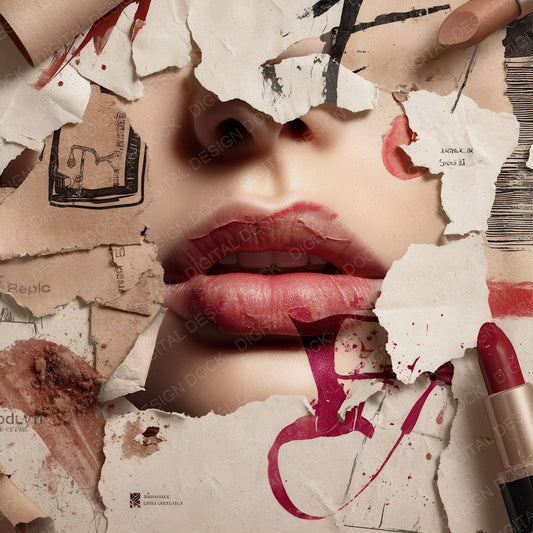 Collage Lipstick Gloss Gaze Digital Paper Pack (DDD001089)