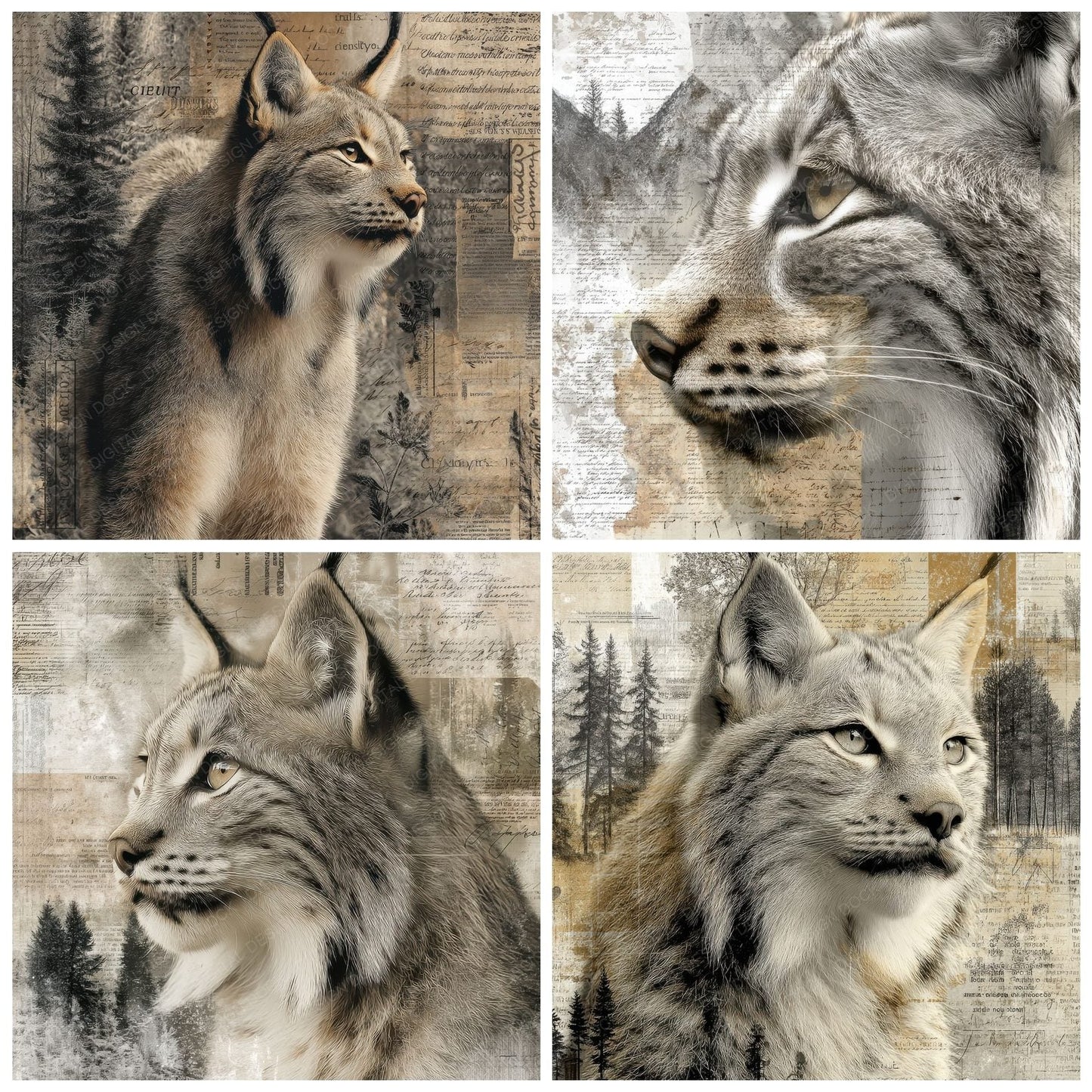 Collage Lynx Snowy Forest Digital Paper Pack (DDD001093)