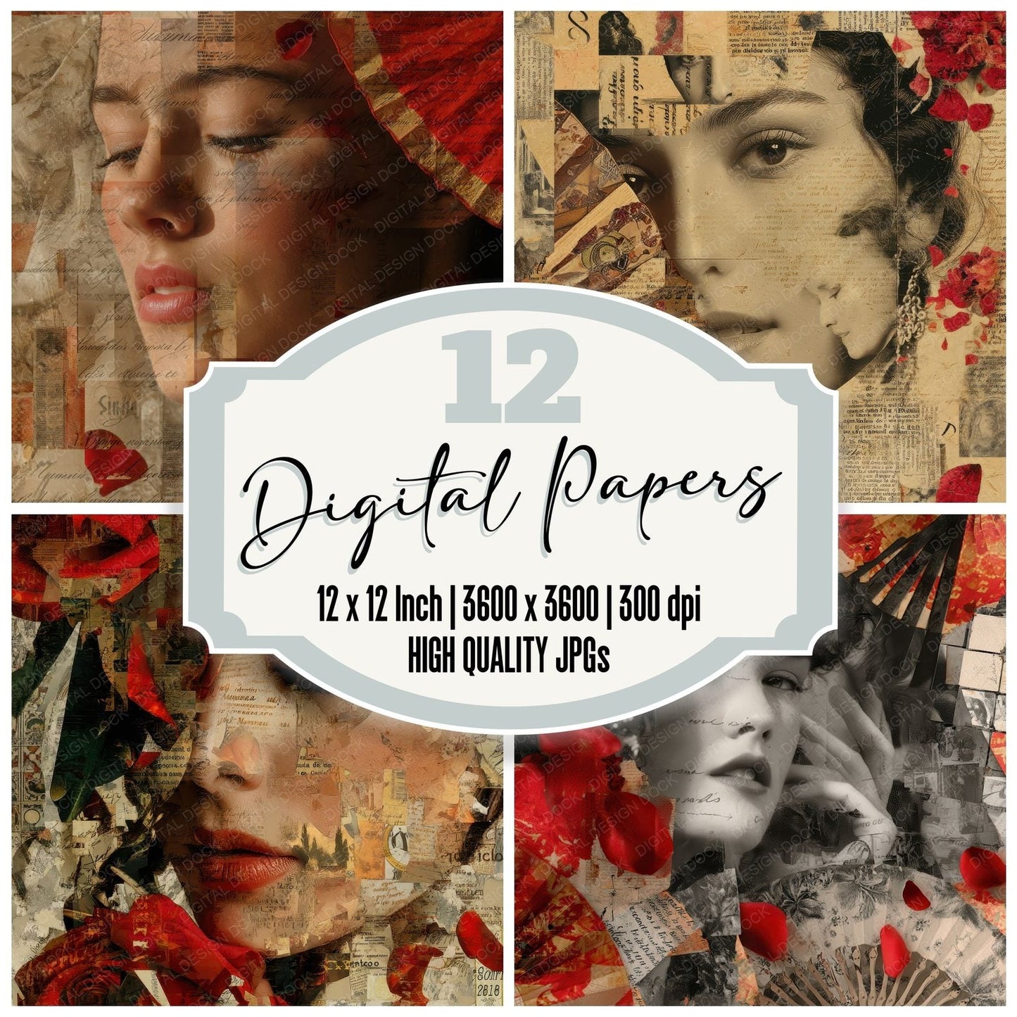 Collage Madrid Beauty Mosaic Digital Paper Pack (DDD001094)