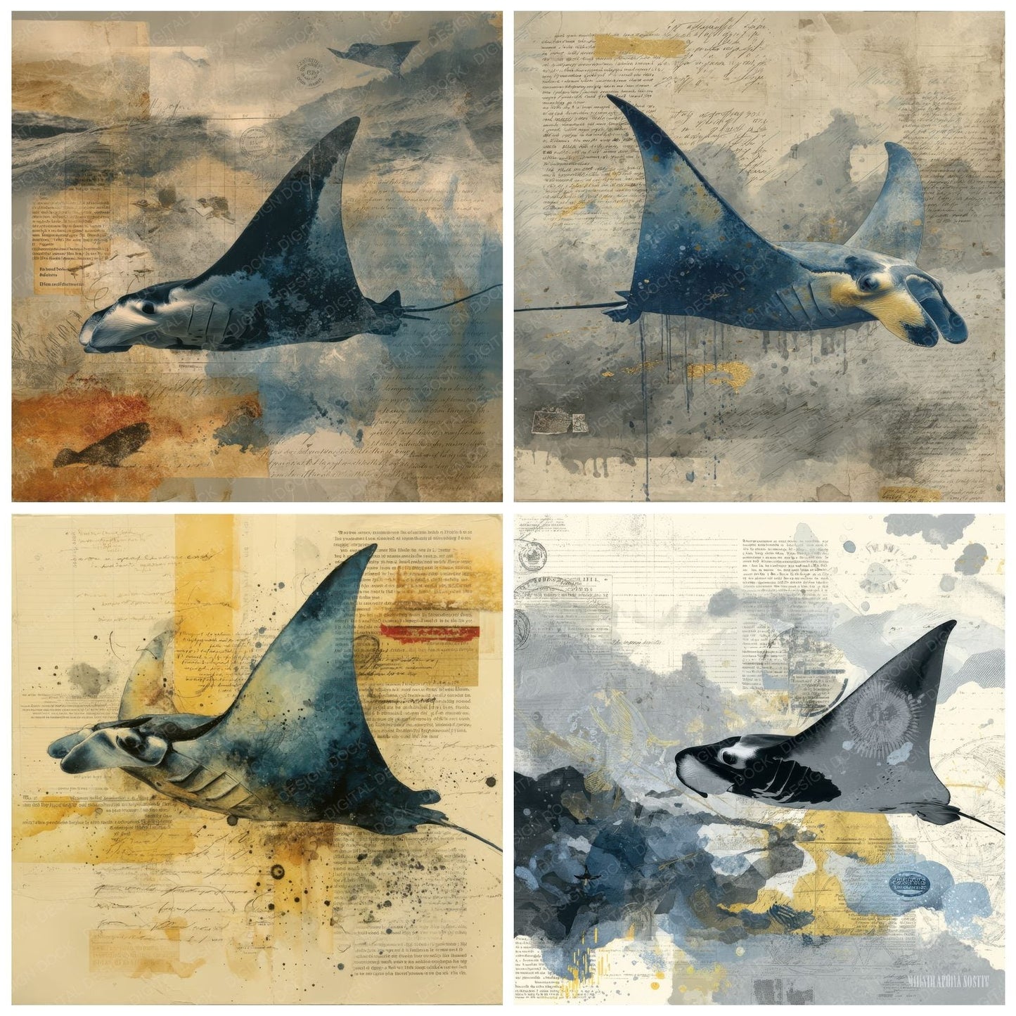 Collage Manta Ray Equator Drift Digital Paper Pack (DDD001095)