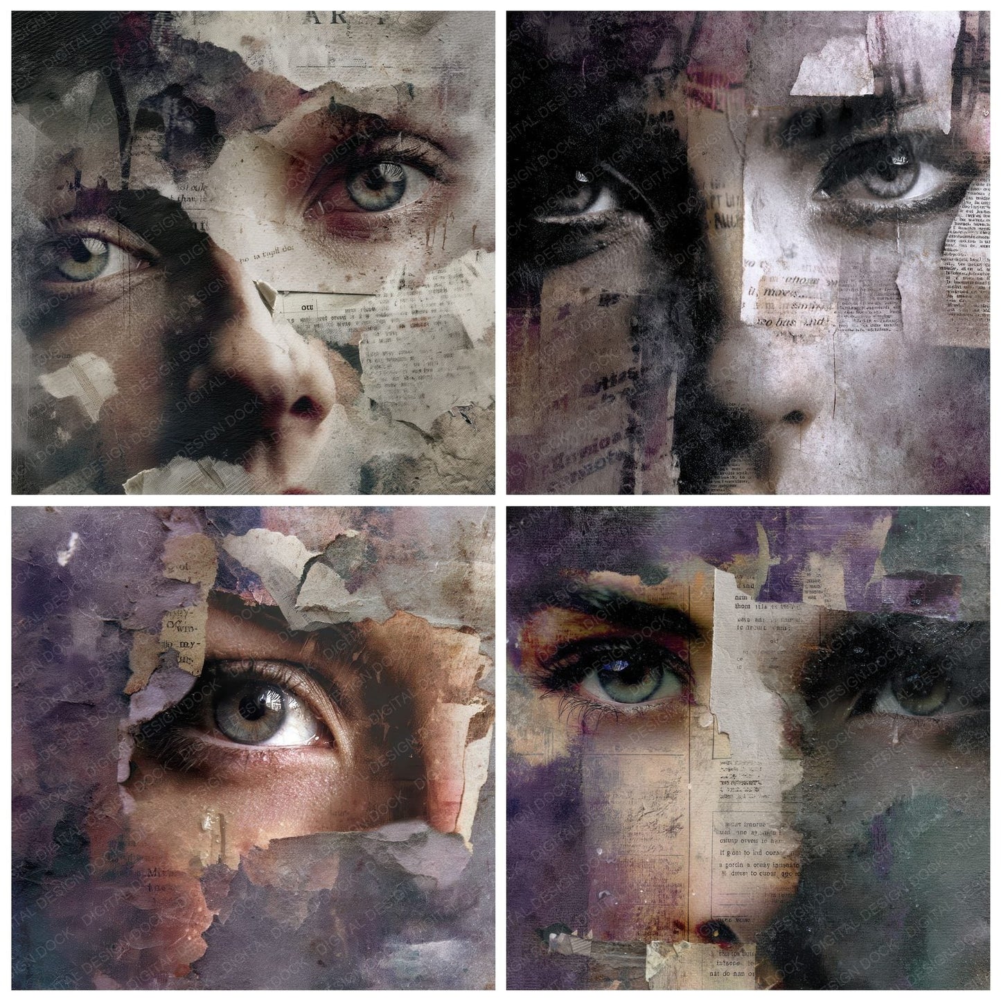 Collage Melancholy Ink Glimpse Digital Paper Pack (DDD001099)