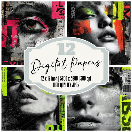 Collage Modern Grunge Profile Digital Paper Pack (DDD001103)
