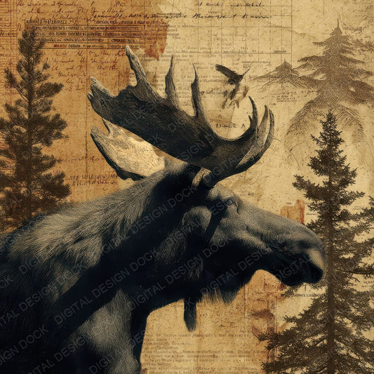 Collage Moose Boreal Habitat Digital Paper Pack (DDD001106)