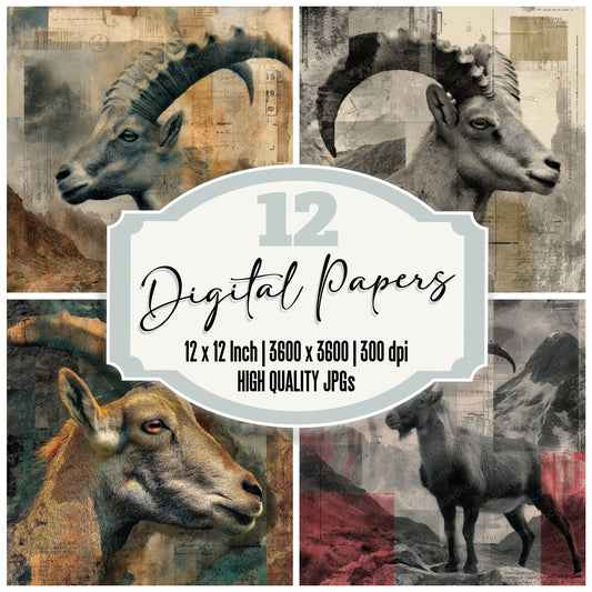 Collage Mountain Ibex Digital Paper Pack (DDD001107)
