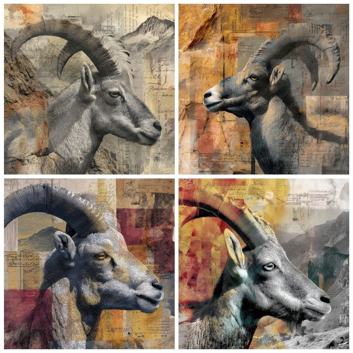 Collage Mountain Ibex Digital Paper Pack (DDD001107)