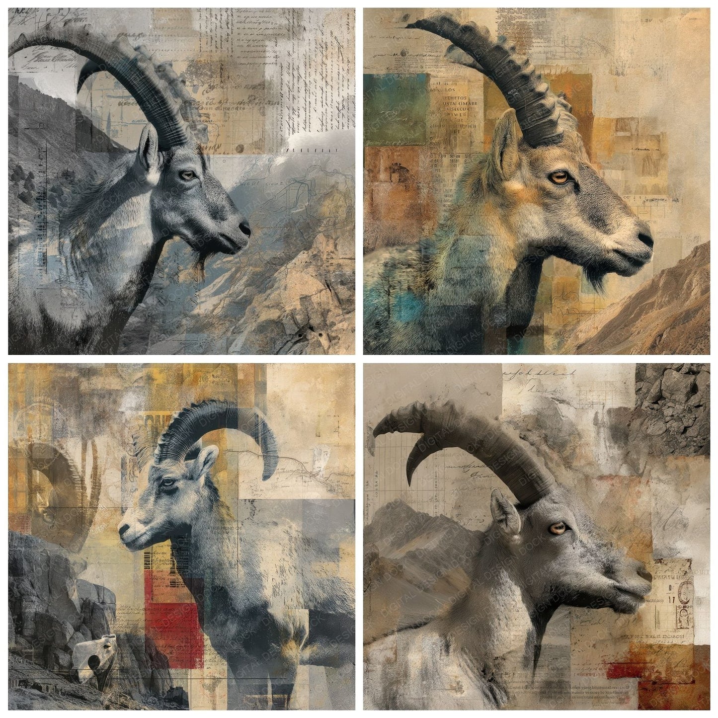 Collage Mountain Ibex Digital Paper Pack (DDD001107)