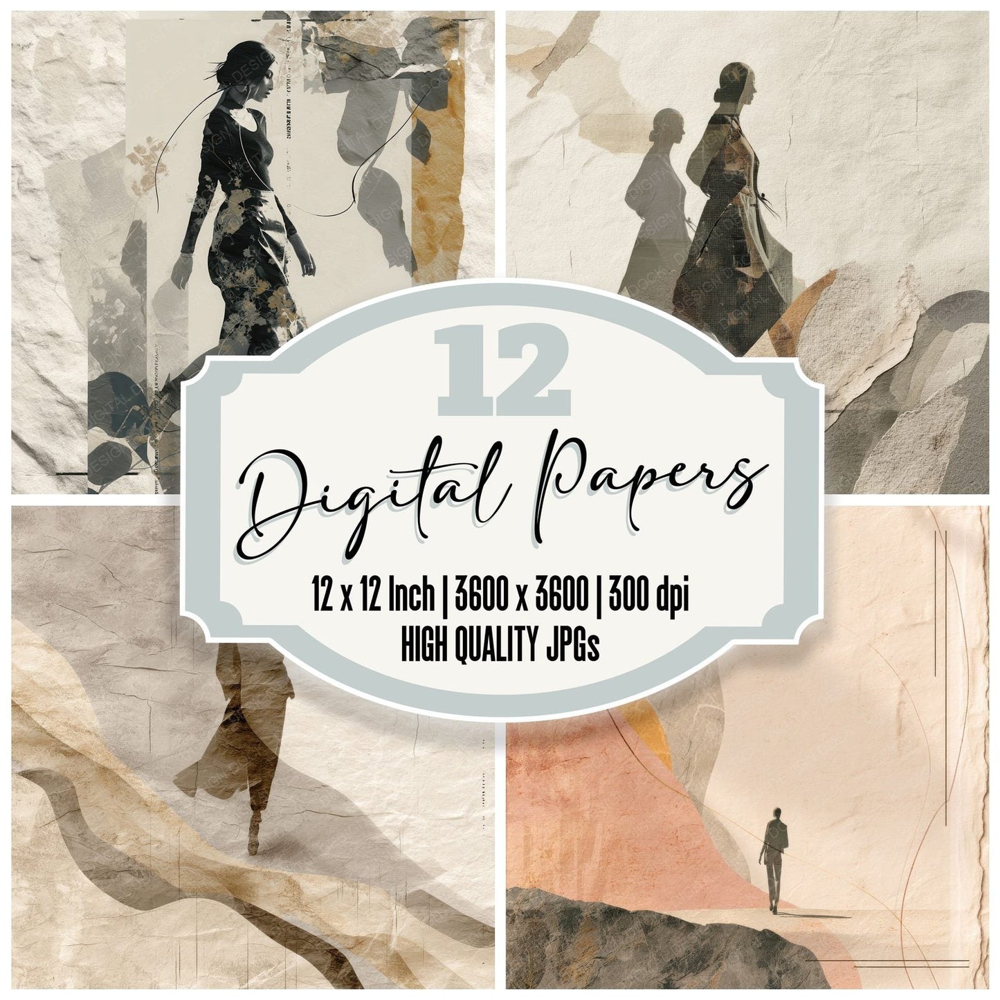 Collage Neutral Figure Wrap Digital Paper Pack (DDD001109)