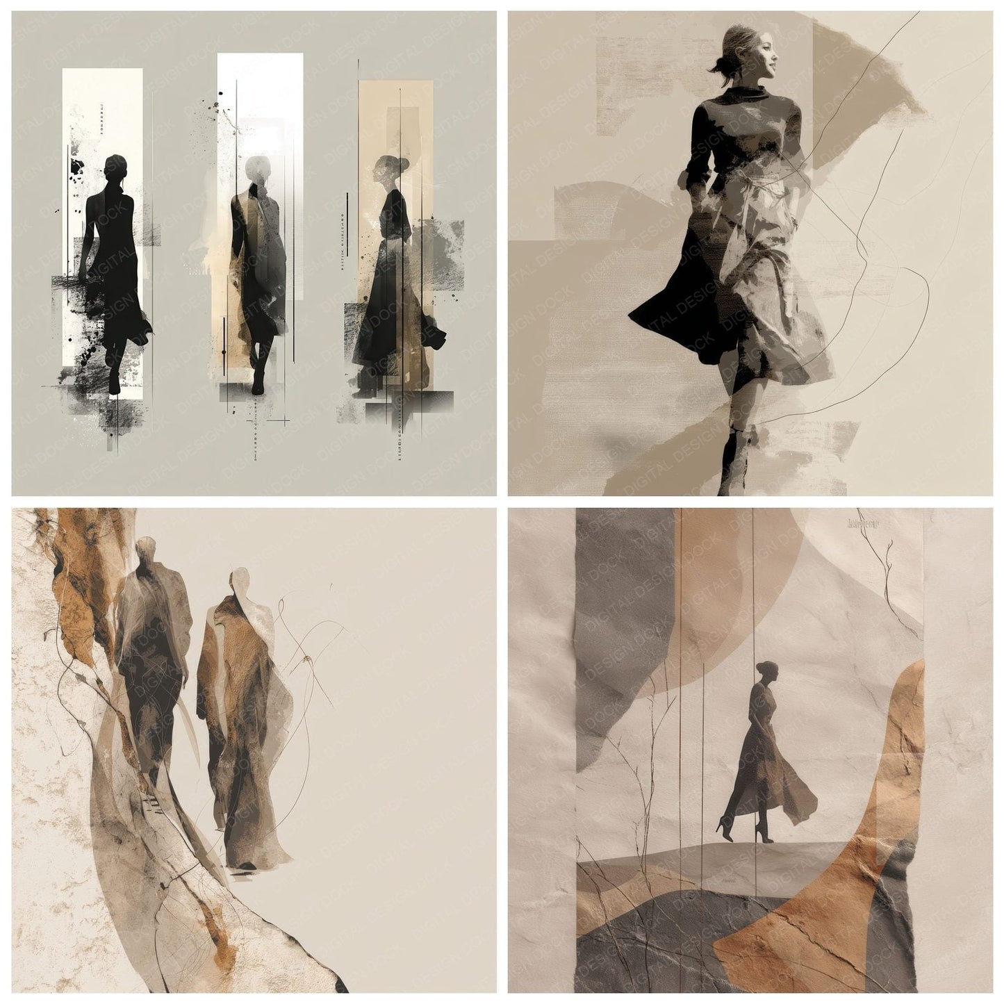 Collage Neutral Figure Wrap Digital Paper Pack (DDD001109)