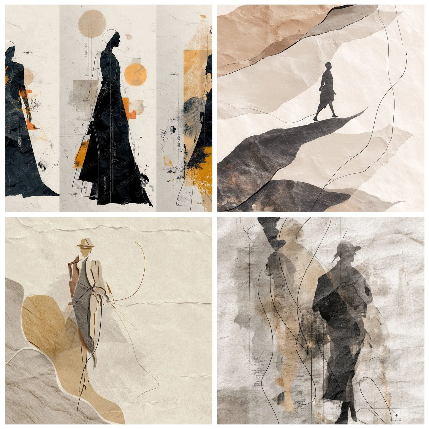 Collage Neutral Figure Wrap Digital Paper Pack (DDD001109)