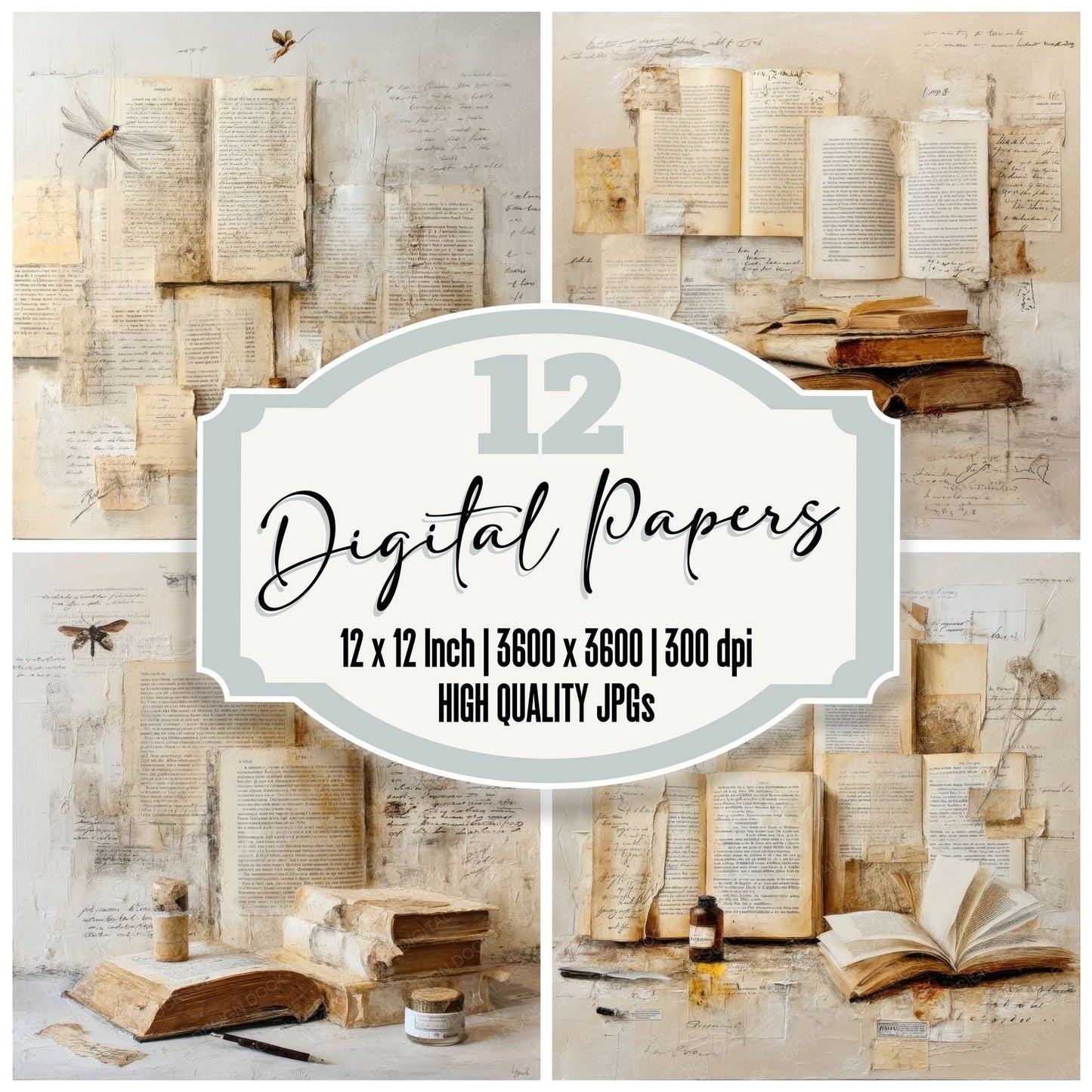 Collage Open Book Letter Digital Paper Pack (DDD001116)