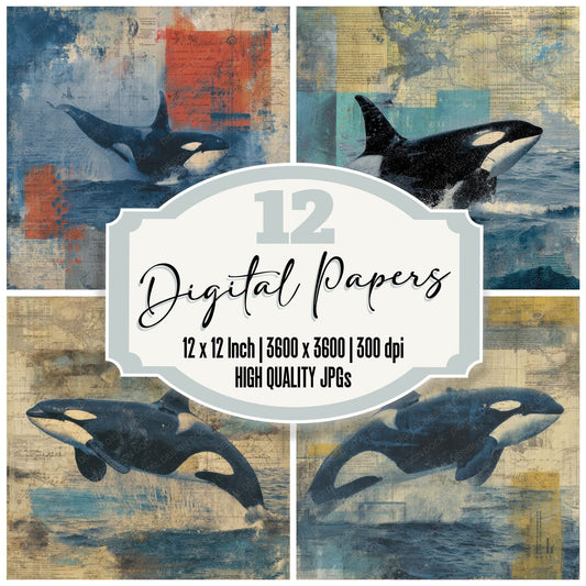 Collage Orca Nautical Marks Digital Paper Pack (DDD001117)