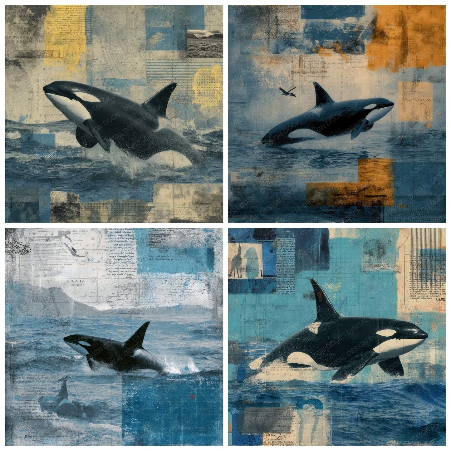 Collage Orca Nautical Marks Digital Paper Pack (DDD001117)