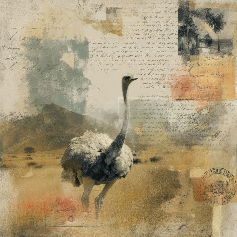 Collage Ostrich Grassland Path Digital Paper Pack (DDD001119)