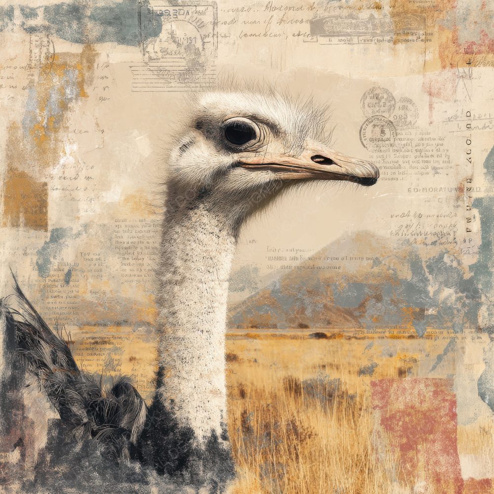 Collage Ostrich Grassland Path Digital Paper Pack (DDD001119)