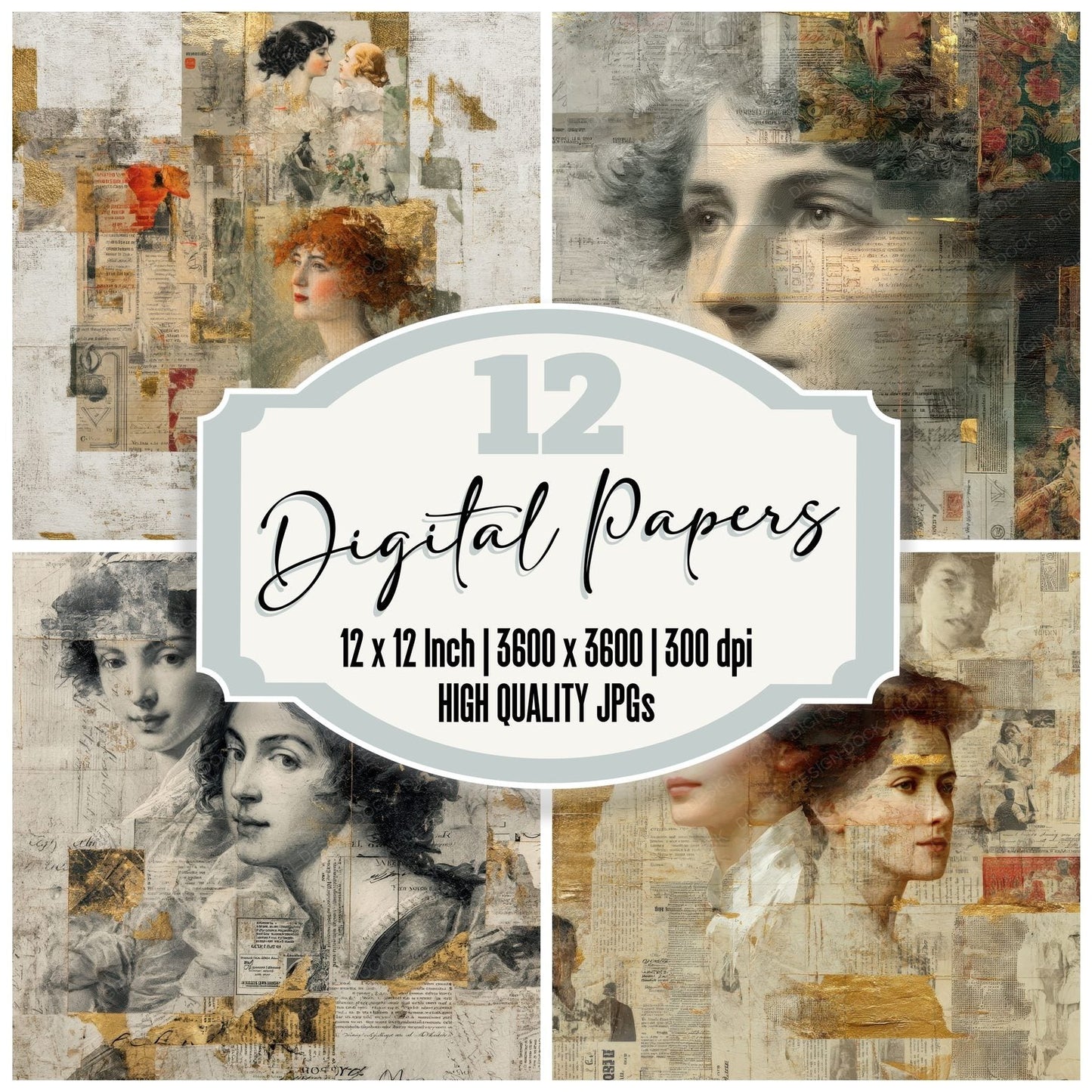 Collage Painted Woman Paper Digital Paper Pack (DDD001122)