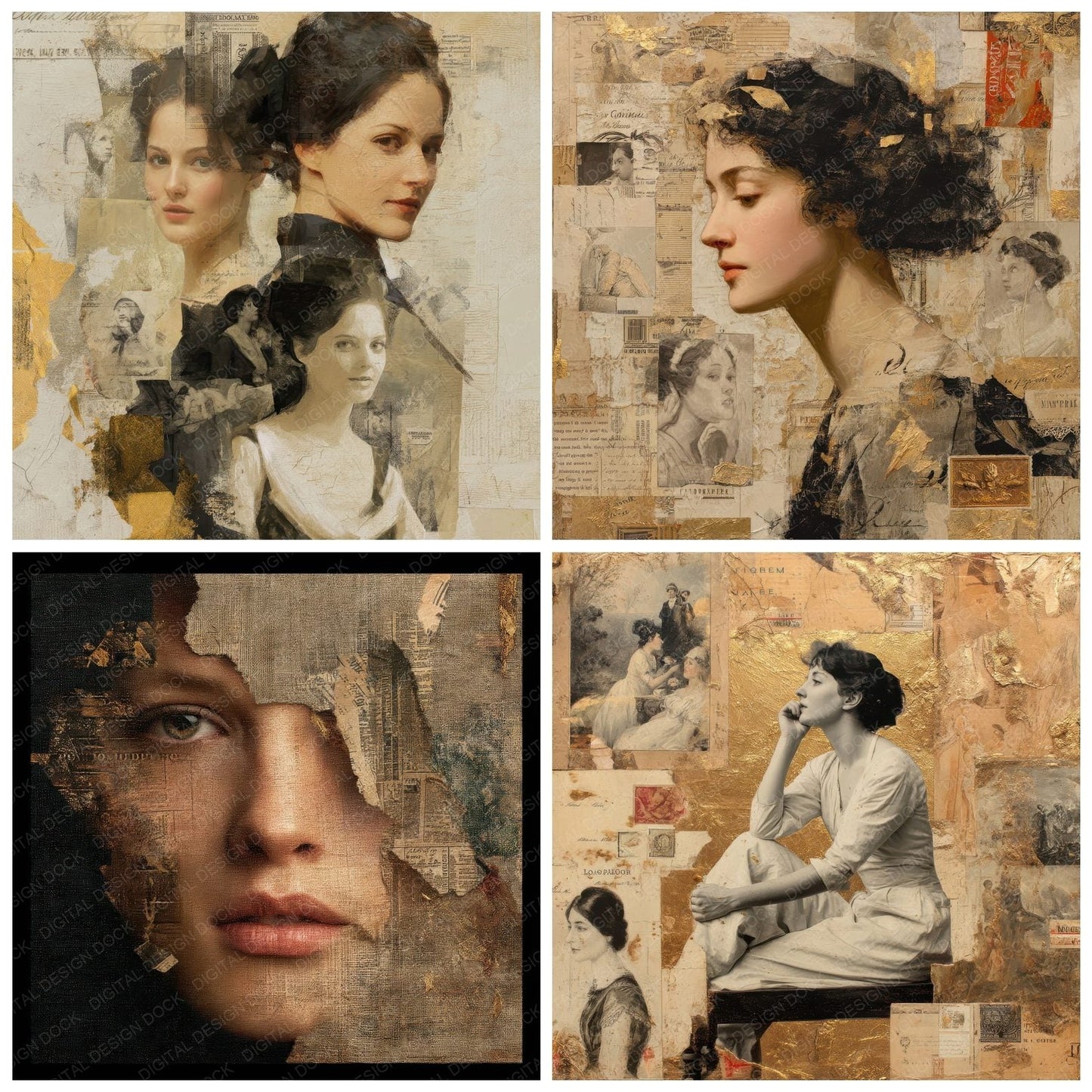 Collage Painted Woman Paper Digital Paper Pack (DDD001122)